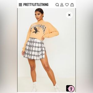 Prettylittlething Black Check Tennis Side Split Skirt